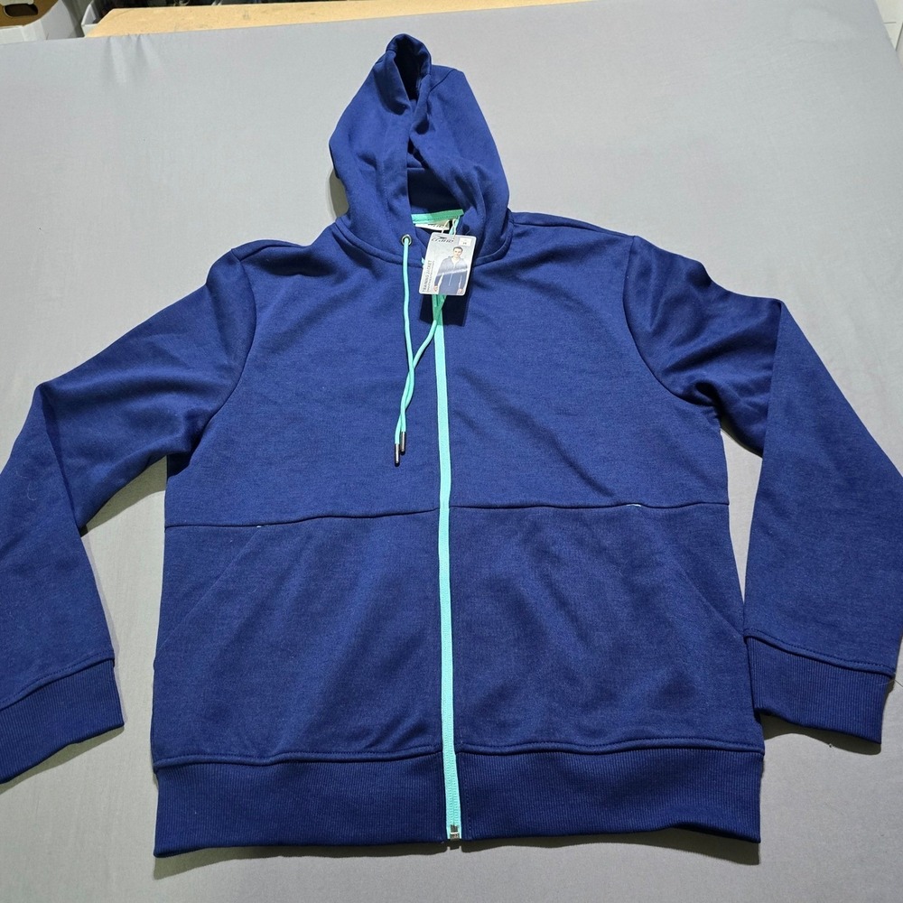 new CRANE Men's Blue Full Zip Hoodie Athletic Track Jacket Size Medium